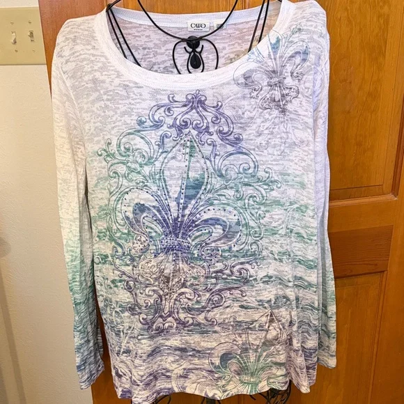 🐲🐲🐲BOGOHO🐲🐲🐲Cato Women's Long Sleeve Top with Purple and Teal Accents-22/24 - Picture 1 of 10